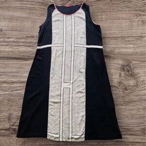 W FOR WOMAN Kaftan Dress A-Line Shoulder Snaps Geometric Black White Size *18